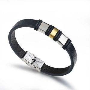 Chaîne 2024 Bijoux de mode Bracelet en cuir en acier inoxydable Hommes Rétro Bracelet en acier titane Bracelet manchette en silicone Q240401