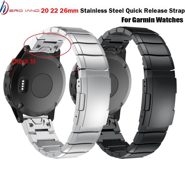 Bracelet en acier inoxydable à dégagement rapide, chaîne 26 22 20mm, pour montre intelligente Garmin Fenix 5X 5 5s 3 6X 6 6S 7X 7 7S 3HR S60 D2 Mk1