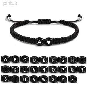 Cadena 26 letras Corazón inicial Braceletas hechas a mano Ajustable A-Z Pulseras trenzadas para mujeres Regalos de joyería de amistad para hombres D240419