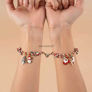 Ketting 2 stks/set Paar Magneet Armband met Kerst Kerstman Attractie Touw Paar Hanger Armband Bangles Liefhebbers JewelryL24