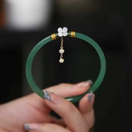 Ketting 2 stks/set natuurlijke jade vaste kleur jingle armbanden retro eenvoudige glazen armband femme mode dames casual porselein sieraden geschenken