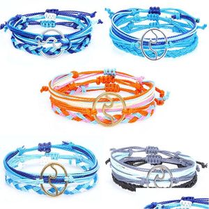 Chaîne 3Pcs / Set Corde De Cire Imperméable À La Main Bracelet Tissé Pour Femme Hommes Amoureux De La Mode Colorf Tressé Forme De Vague Charme Drop Delivery Dhekj