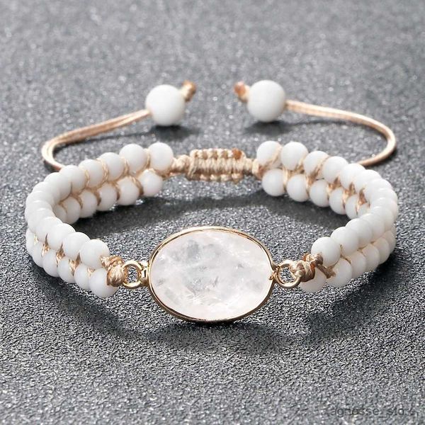 Cadena de 4 mm Cuentas Pulseras de piedra natural Brazaletes Porcelana blanca Cuerda elástica trenzada Hecho a mano Ajustable para mujer Hombre Pareja Joyería R231205