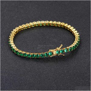 Cadena 4 mm Uni Hip Hop Verde Cubic Zirconia Pulsera de tenis Simple Personalizado 14K Chapado en oro real 5A Cz Cadenas de piedra Brazalete Pulsera DHWLS