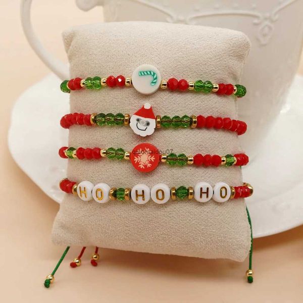 Cadena 4 unids/set pulseras de cadena de cuerda con cuentas de cristal de Navidad para mujer conjunto de joyería femenina embalaje de bolsa de regalo al por mayor YBR1028L24