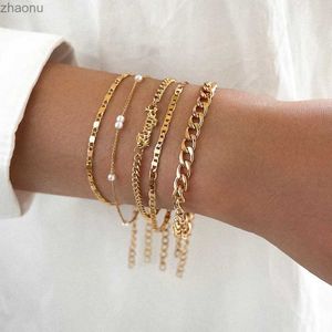 Cadena de 5 piezas Cadena de moda Set adecuada para letras de ángel femenino pulseras de cadena de plata de oro regalos de joyería de moda para mujer XW
