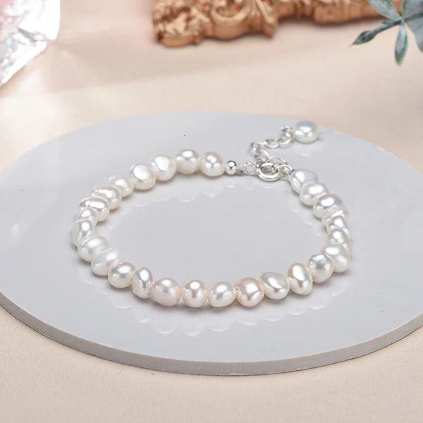 Cadena de 56 mm, pulsera de perlas barrocas cultivadas de agua dulce elásticas blancas para mujeres, regalo, esposa, niñas, madre, pulseras de plata de ley 925 231204