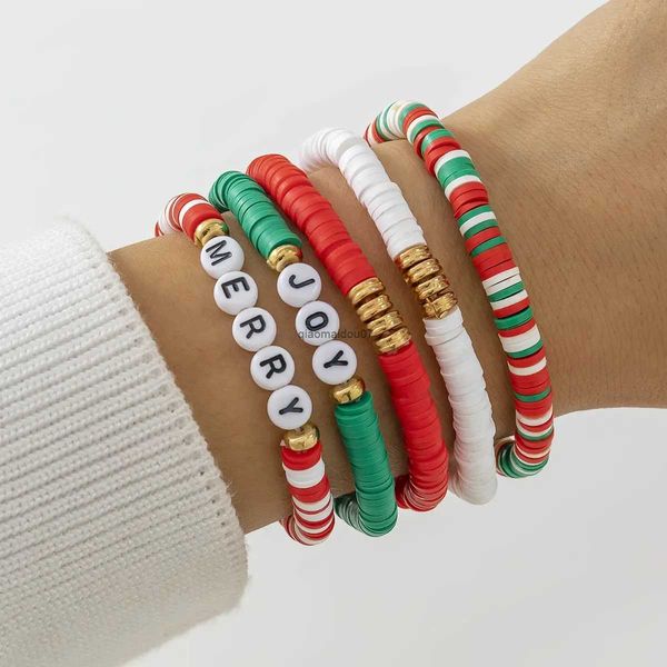 Chaîne 5 pièces Boho réglable coloré polymère argile Bracelets femmes charme élastique doux poterie Bracelet noël Y2K Couple main bijoux L24