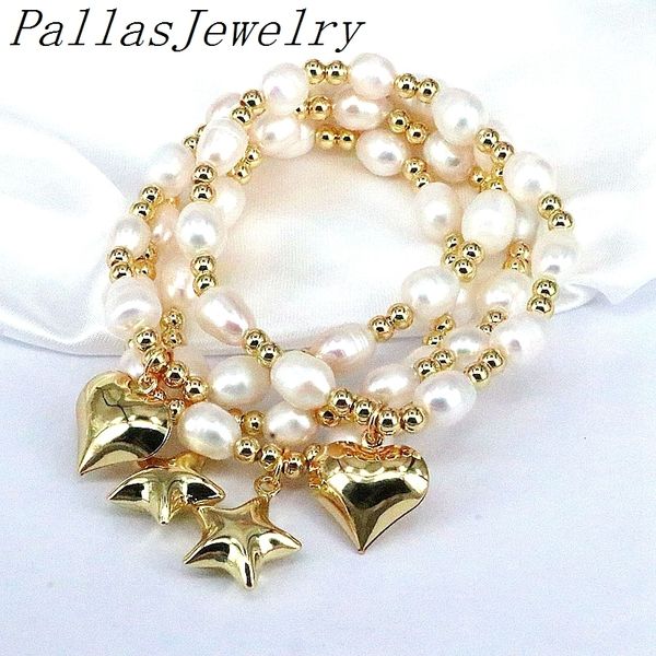 Chaîne 5 pièces Bracelets de perles d'eau douce en cuivre coeur étoile mode bijoux faits à la main perlés pour les femmes cadeau de mariage 230506