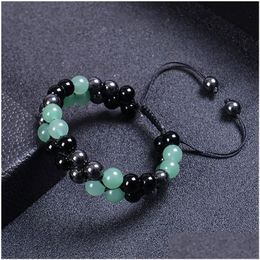 Ketting 6Mm 8Mm Groene Aventurijn Hematiet Obsidiaan Dubbellaags Gevlochten Armband Natuursteen Kristal Paar Verstelbare Armbanden Wome Dhtop