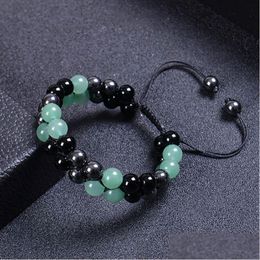 Chaîne 6mm 8mm Vert Aventurine Hématite Obsidienne Double Couche Bracelet Tressé Pierre Naturelle Cristal Couple Bracelets Réglables Femmes Dhvqe