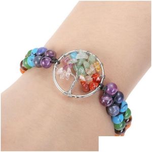 Chaîne 6 mm Améthyste Howlite Double couche Bracelet Yoga 7 Chakra Guérison Gravier Arbre de vie Bracelets en cristal pour femmes Cadeau Drop Deliv Dhbey