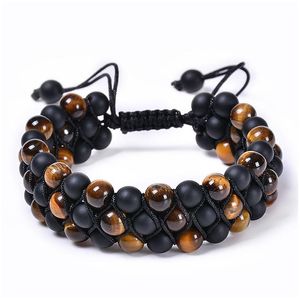 Chaîne 6mm Pierres précieuses naturelles Tigers Eye Pierre givrée Bracelet à trois couches Perlé Tissé Mti-Couche Drop Livraison Bijoux Bracelets Dhpm0