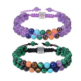 Chaîne 6 mm Oeil de tigre Améthyste Howlite 7 Chakra Guérison Cristal Pierre Double Couche Bracelet Tressé À La Main Arbre De Vie Drop Livraison Juif Dhkig