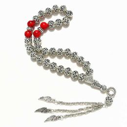 Chaîne de perles creuses en alliage sans tige de 8 mm avec ailes et forme charmante 33 perles de prière Tasbih Allah Mohammed Rose Girl islamique musulmane Q240401