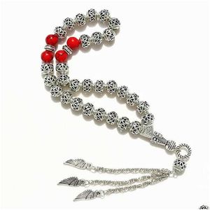 Chaîne 8 mm perles d'alliage sans tige creuse avec ailes et forme charmante 33 prière tasbih allah mohammed rose girl islamic musulman drop de dhcre