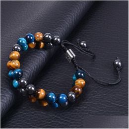 Chaîne 8 mm œil de tigre hématite double couche bracelet en pierre naturelle arbre de vie bracelets réglables bracelet bracelet manchette bijoux goutte Dho61