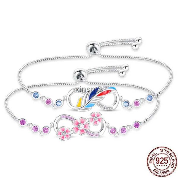 Chaîne 925 Argent Plume Rose Sakura Mode Pendentif Bracelets Pour Femme Symphonie Zircon Symbole Chanceux Bracelet Saint Valentin Bijoux YQ240115