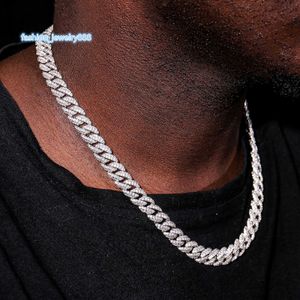 Ketting 925 verzilverd 18k goud 10mm afgeschuinde dubbele rij Moissanite Cubaanse armband mannen en vrouwen mode persoonlijkheid Cubaanse ketting