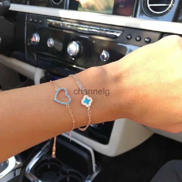 Cadena % 925 Plata de ley 2023 Mujeres Regalo de San Valentín Pave Turquesas Lindo Corazón Encantador Delicado Amante Chica Pulsera Joyería YQ231130