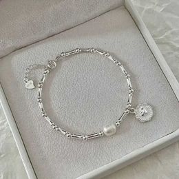 Ketting 925 Sterling Silver Pearls Bamboo Knopen Bracelet For Women Girl Simple Koreaanse sieraden Verjaardagsgeschenk Y240420