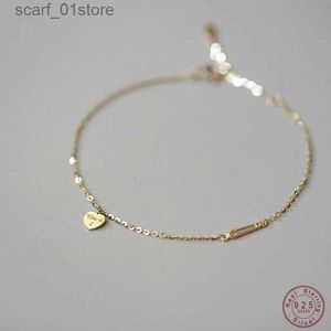 Chaîne en argent sterling 925 plaqué or 14 carats, bracelet en forme de cœur simple pour femme, petite amie, cadeau de Saint-Valentin, bijouxL231115