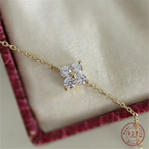 Chaîne en argent sterling 925 plaqué or 14 carats, bracelet de conception coréenne, fleur de zircone pour femmes, accessoires de bijoux 230411