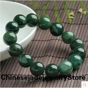 Keten AAA natuurlijke jade groene kralen 8-14mm armband elastische armband charmante sieraden mode handgetekende heren geluk talisman cadeau Q240401