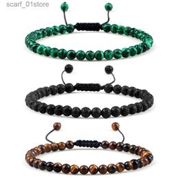 Ketting Verstelbare Mini Natuursteen Lava Tijgeroog Kralen Armbanden Bangle voor Vrouwen Mannen Chakra Kralen Gevlochten Armband Charm JewelryL231115