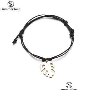 Chaîne Réglable Nouveau Boho Colorf Tissé À La Main Cire Corde Bracelets Feuille Or Charme Bracelet Pour Les Femmes Saint Valentin Bijoux Cadeau Dr Dhjvg