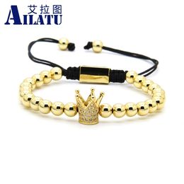 Keten Ailatu Clear CZ Crown gevlochten Charm Men Bracelet Groothandel 6 mm topkwaliteit Brass Beads Party Gift Sieraden 230506