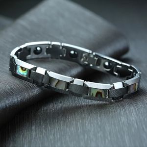 Chaîne Antiscrated Tungstène Bracelet Hommes Coquille Naturelle Hématite Magnétique Santé Énergie Lien Brillant Bijoux Mâle Cadeaux De Noël 231016