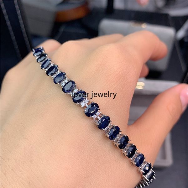 Chaîne arrivée de haute qualité bijoux de luxe en argent sterling 925 taille ovale saphir bleu bracelet de pierres précieuses naturelles cadeau 230506