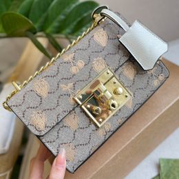 Ketting tas messenger bags vrouwen handtas echt lederen koeienhuid hardware grendel hasp chain flap portemonnee hoge kwaliteit fruit patroon afdrukken brief