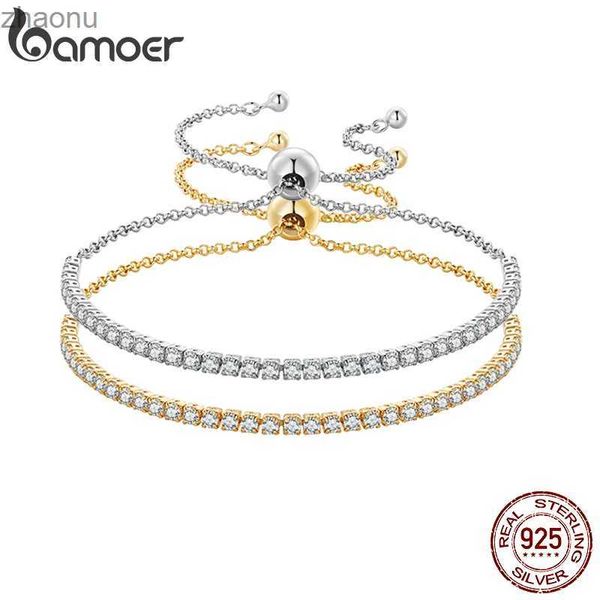 Chain Bamoer 14K Gold-plaqué CZ Classic Womens Tennis Ball 925 Sterling Silver Ajustivable Mariage de mariage Bijoux XW