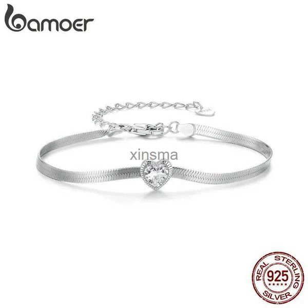 Chaîne Bamoer 925 argent Sterling Punk chevrons serpent chaîne Bracelet coeur lame chaîne lien platine plaqué pour les femmes bijoux fins YQ240115