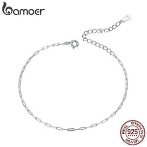 Chaîne Bamoer Deux tons Véritable 925 Sterling Argent Simple Bracelet Or Câble De Base Chaîne Creux Lien Femmes Bijoux De Mode SCB221 Q240401