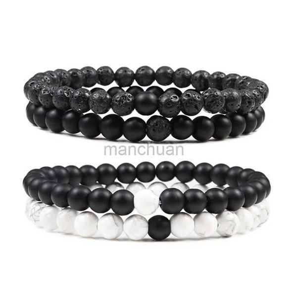 Chaîne Bracelet de perle de yoga en pierre naturelle en noir et blanc pour hommes et femmes Bracelet mate de lave pour les couples Meilleur ami Hot-cadeau de charme cadeau Chaîne de chaîne 240325