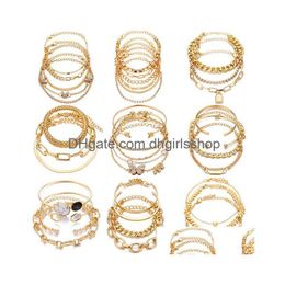 Chain Bohemian Gold Beads Bracelets de liaison perle pour les femmes Bracelet Mtilayer Set Charmles Brangles Bijoux Punk Drop Livrot Dhf0n