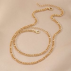 Chaîne, bracelet, collier en jeu 2 pièces, ensemble d'alliages de chaîne latérale d'or polyvalent à la mode