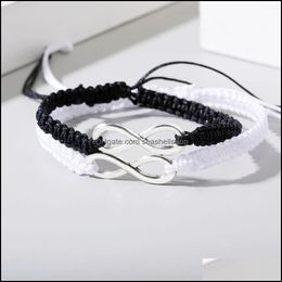 Bracelets de chaîne réglable à la main tressé huit caractères chanceux couple corde chaîne infini bracelet pour femmes amoureux masculins amis Dhvgj