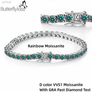 Chain Butterflykiss 5 / 6,5 mm Rainbow Moissanite Tennis Bracelet pour femmes Bijoux de luxe pour hommes S925 Silver Rose Gold plaquée GRA D240419