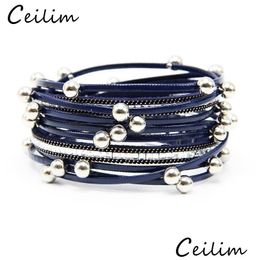 Ketting Casual Gepersonaliseerde Mtilayer Kraal Lederen Armbanden Bangles Wrap Verstelbare Armband Polsbandjes Legering Met Magnetische Sluiting Drop Dhq2U