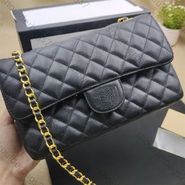 Bolsos CF de cadena, bolso de diseñador de calidad espejo para mujer, billetera con solapa clásica, cadenas, bolso de caviar, bolsos cruzados de cuero dorado negro para mujer, bolso de hombro de marca, bolso negro