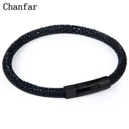 Chain Chanfar 6mm Fashion Real Leather Stingray Armband Mannen Band Rvs Charm Bangle Vrouwen Sieraden Groothandel 230710