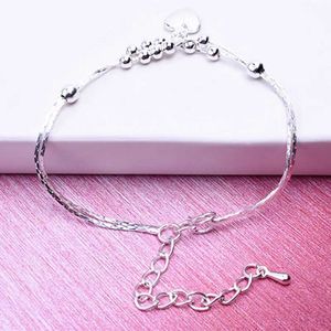 Chaîne Chain Bracelet plaqué argenté Sweet Love Heart and Metal Ball Bracelets Femmes Girls Birthday Valentines Day Gift Wholesale
