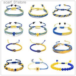 Chain Charm Geel Blauw Oekraïne Armbanden Voor Vrouwen Mannen Handgemaakte Oekraïense Vlag Kleur Geweven String Armband Nieuw Ontwerp Paar JewelryL231115