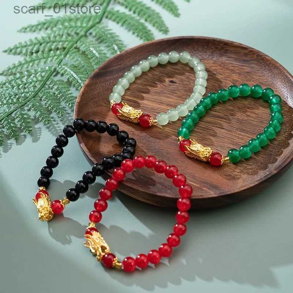 Chaîne Style chinois 2024 Dragon année zodiaque perles Bracelet pour femmes et hommes chanceux rouge tissé à la main corde Bracelet noël nouvel an cadeau L231115