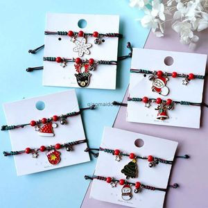 Keten Kerst Serie Armband Kerstman Elanden Kerstboom Sneeuwpop Hanger Gevlochten Touw Armband Voor Vrouwen Charm Nieuwjaar JewelryL24