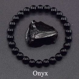 Chaîne classique Bracelet de perles d'agate noire pour hommes pierre naturelle brillante noir Obi Sidian Bracelet fait à la main Yoga méditation bijoux en gros 24325